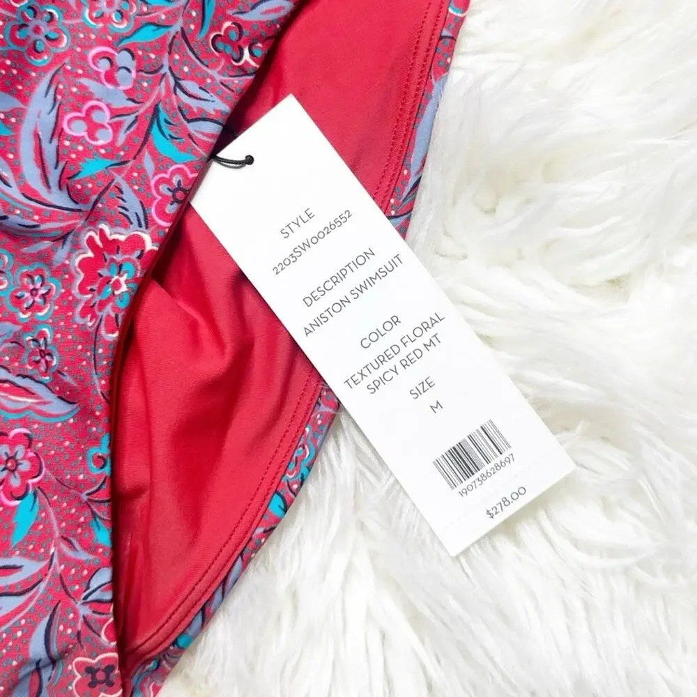 VERONICA BEARD New Aniston Swimsuit Spicy Floral Red Cutout One Piece Medium - Picture 7 of 8